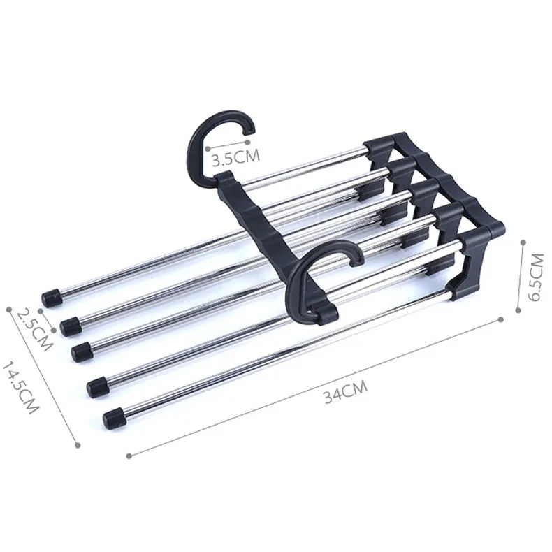 Multi-functional 9 in 1 Trouser Storage Rack Adjustable Pants Tie Storage Shelf Closet Organizer Stainless Steel Clothes Hanger