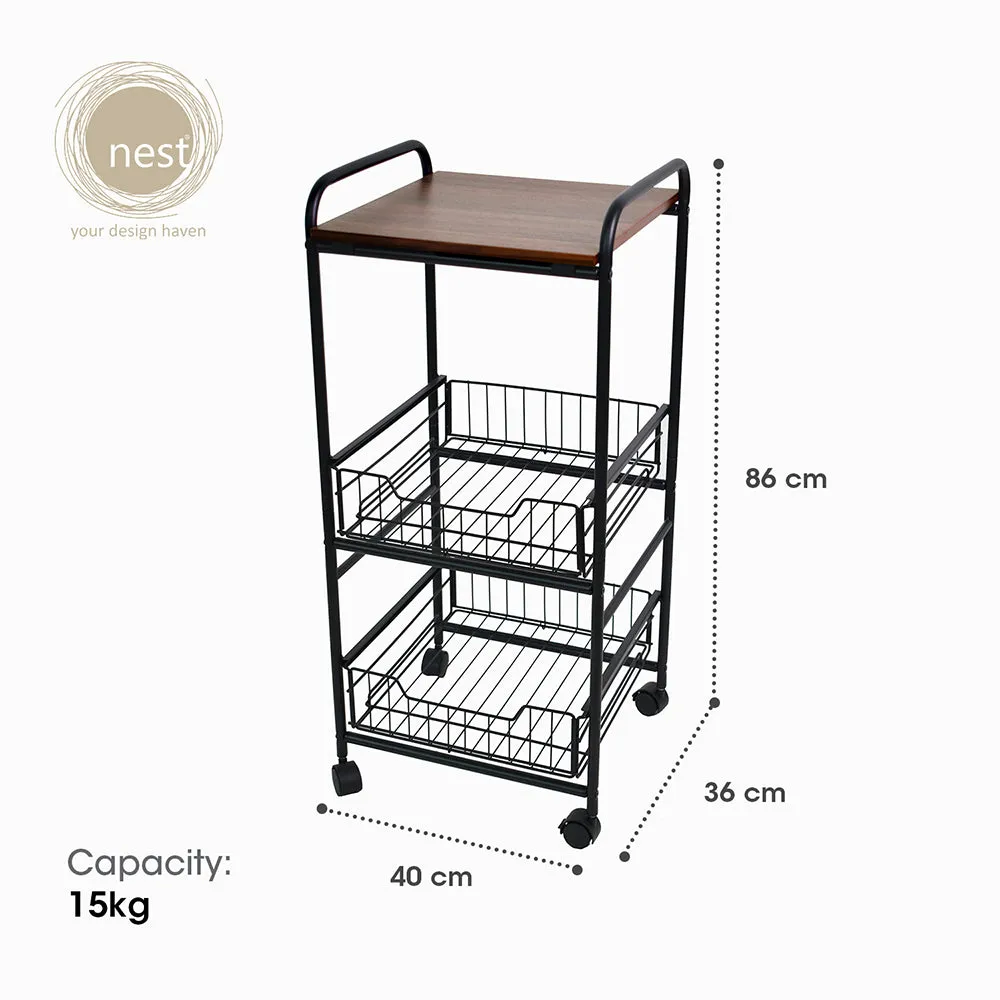 NEST DESIGN LAB Premium Kitchen Basket Rack 3 tier with Wheels