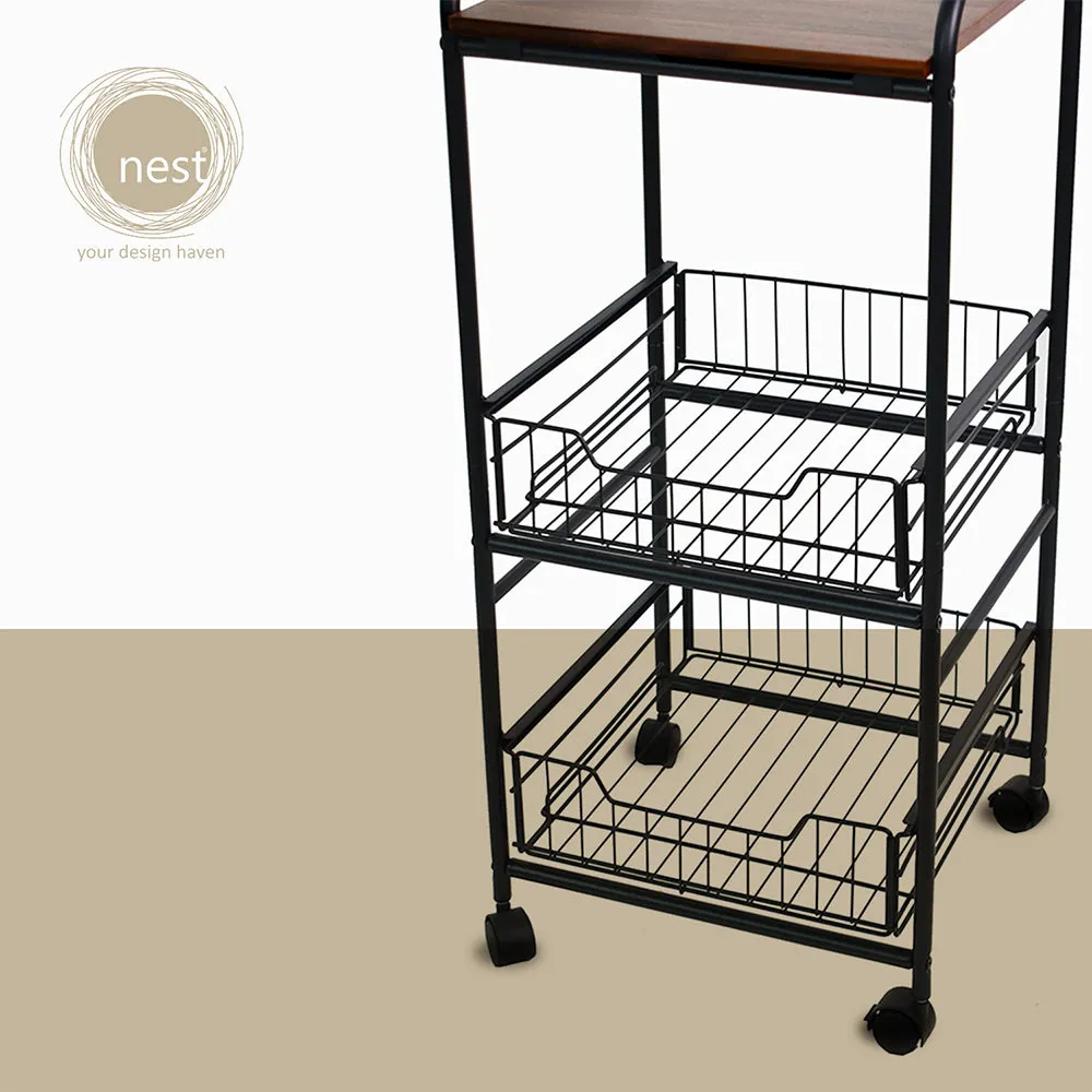 NEST DESIGN LAB Premium Kitchen Basket Rack 3 tier with Wheels