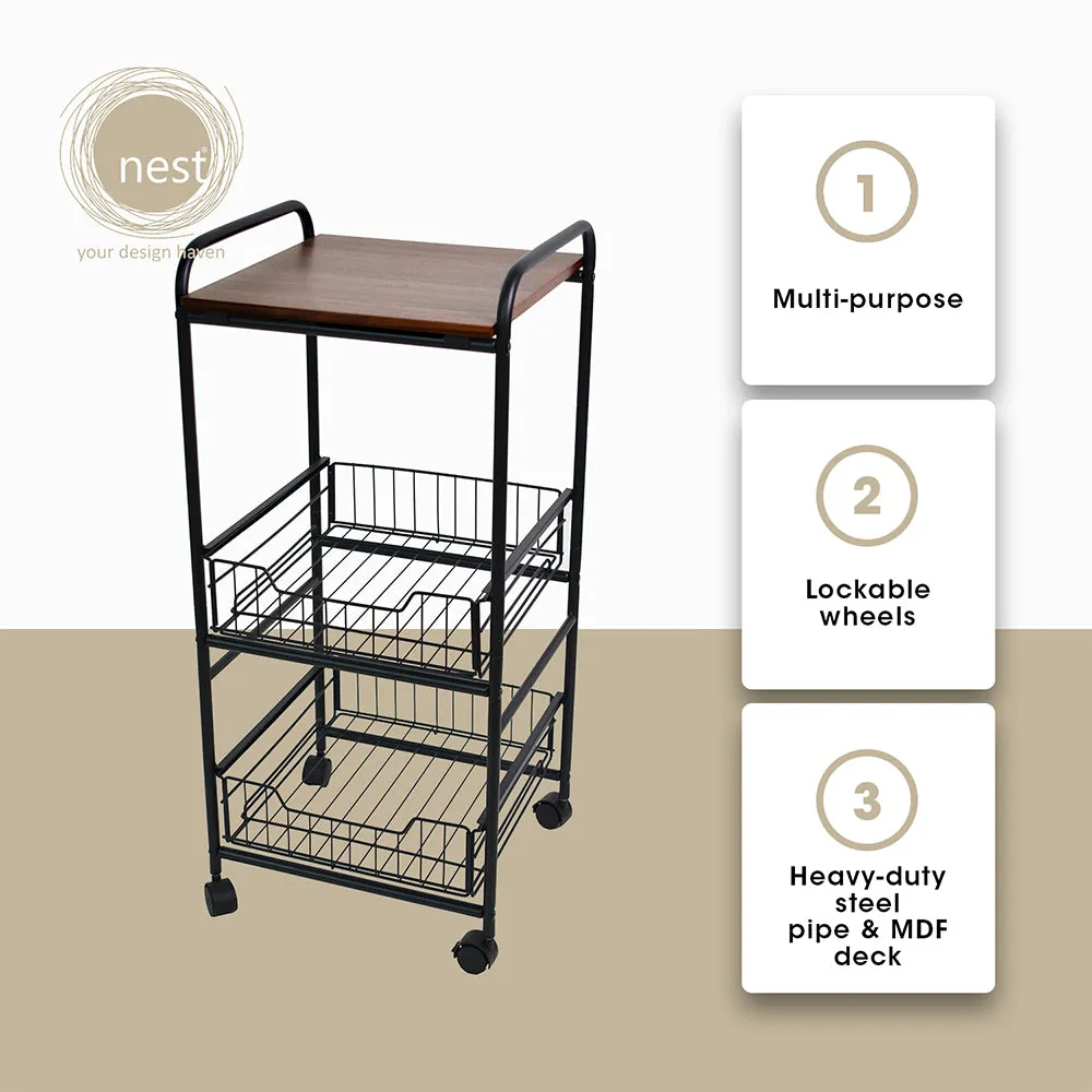 NEST DESIGN LAB Premium Kitchen Basket Rack 3 tier with Wheels