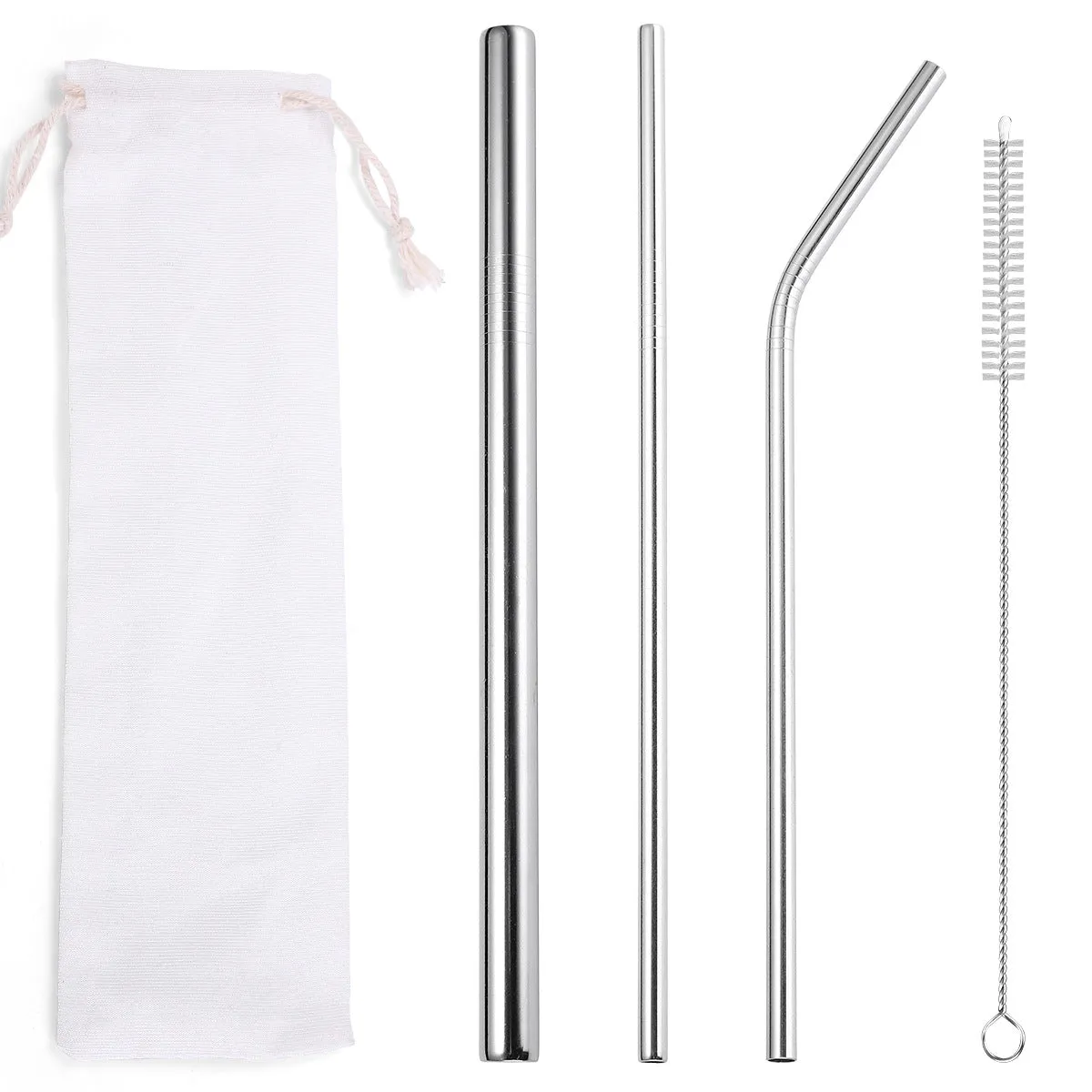 Popular Tableware Food Grade Environmental Protection Stainless Steel Straw Drink Milk Tea Metal Straw 3 Sets