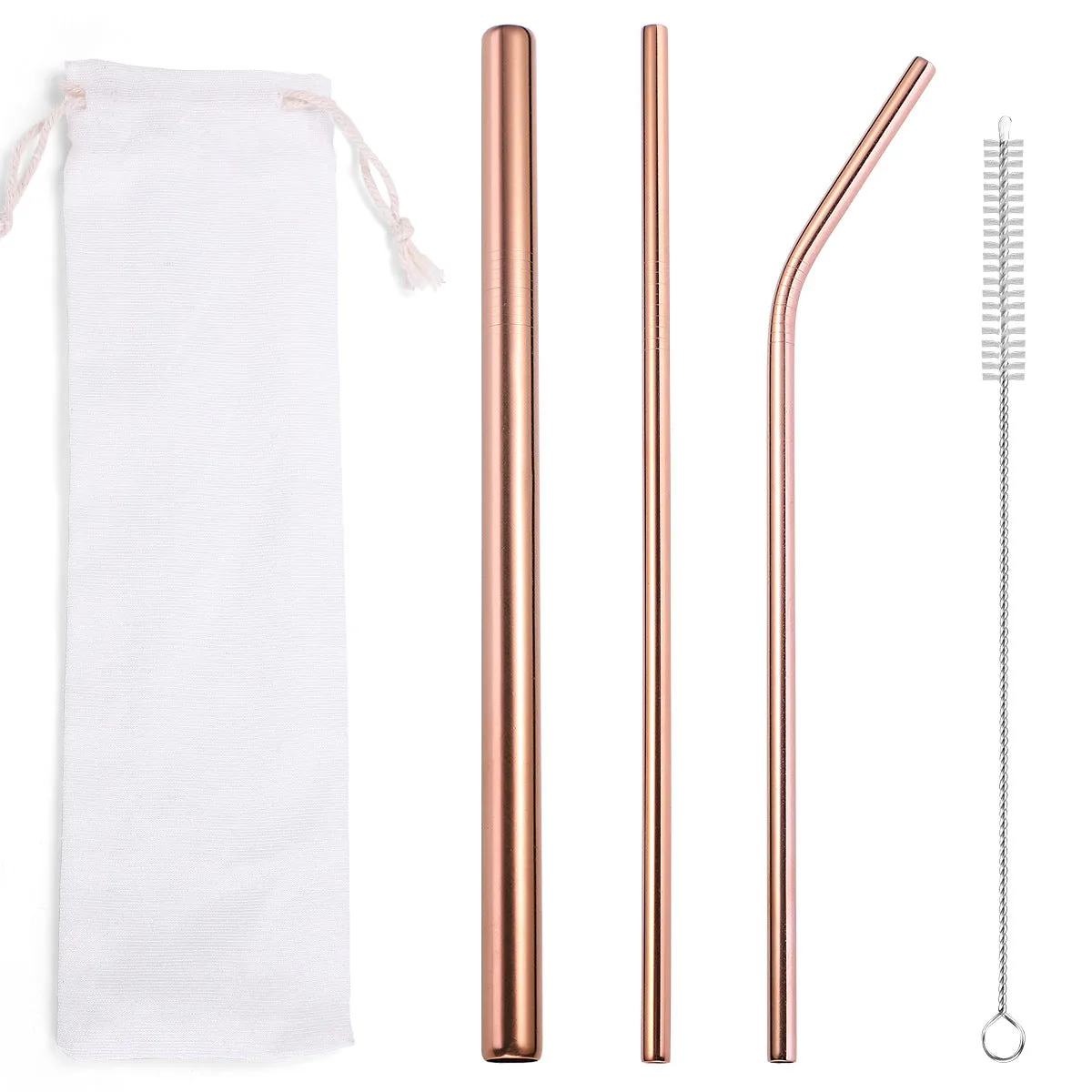 Popular Tableware Food Grade Environmental Protection Stainless Steel Straw Drink Milk Tea Metal Straw 3 Sets