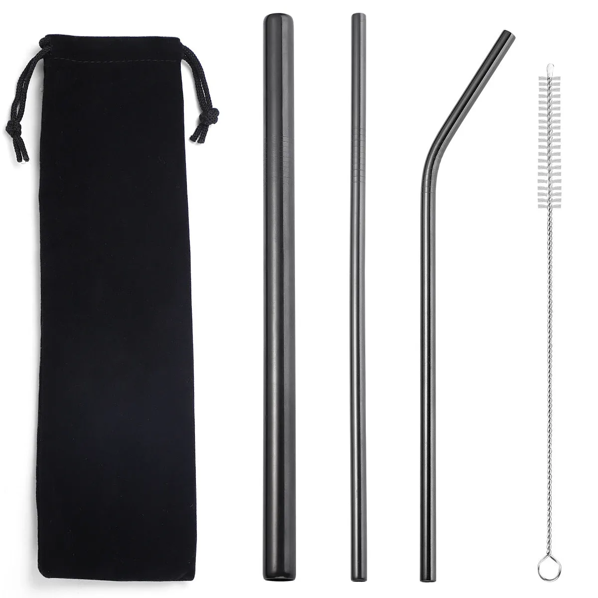 Popular Tableware Food Grade Environmental Protection Stainless Steel Straw Drink Milk Tea Metal Straw 3 Sets