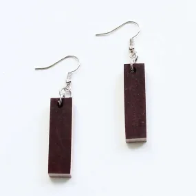 Rectangular Dangle Wooden Earrings in Maroon