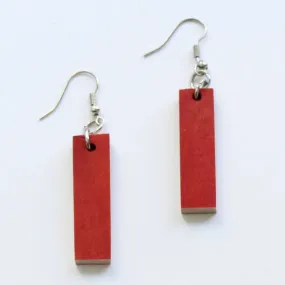 Rectangular Dangle Wooden Earrings in Red