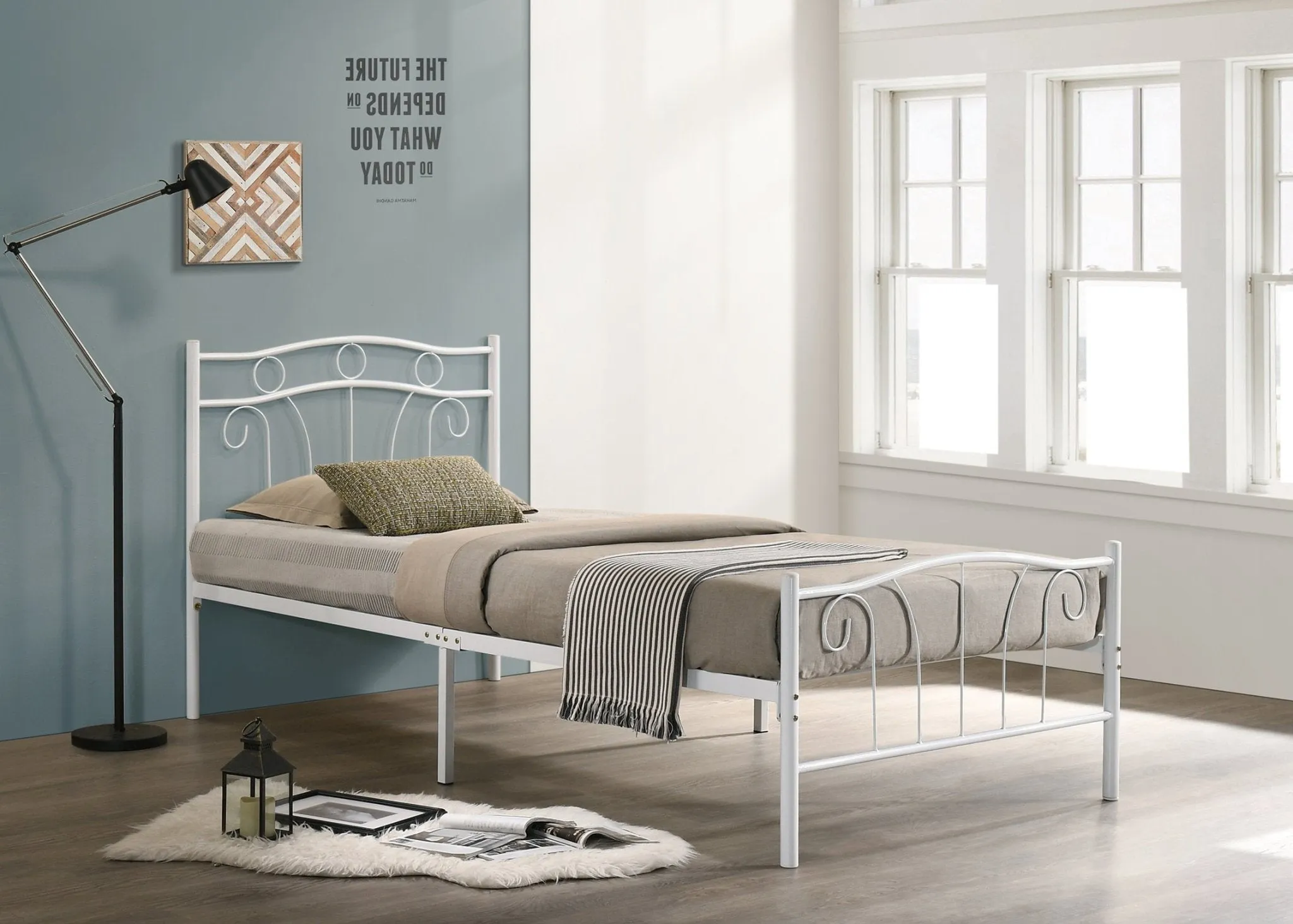 Simplistic White Metal Platform Bed