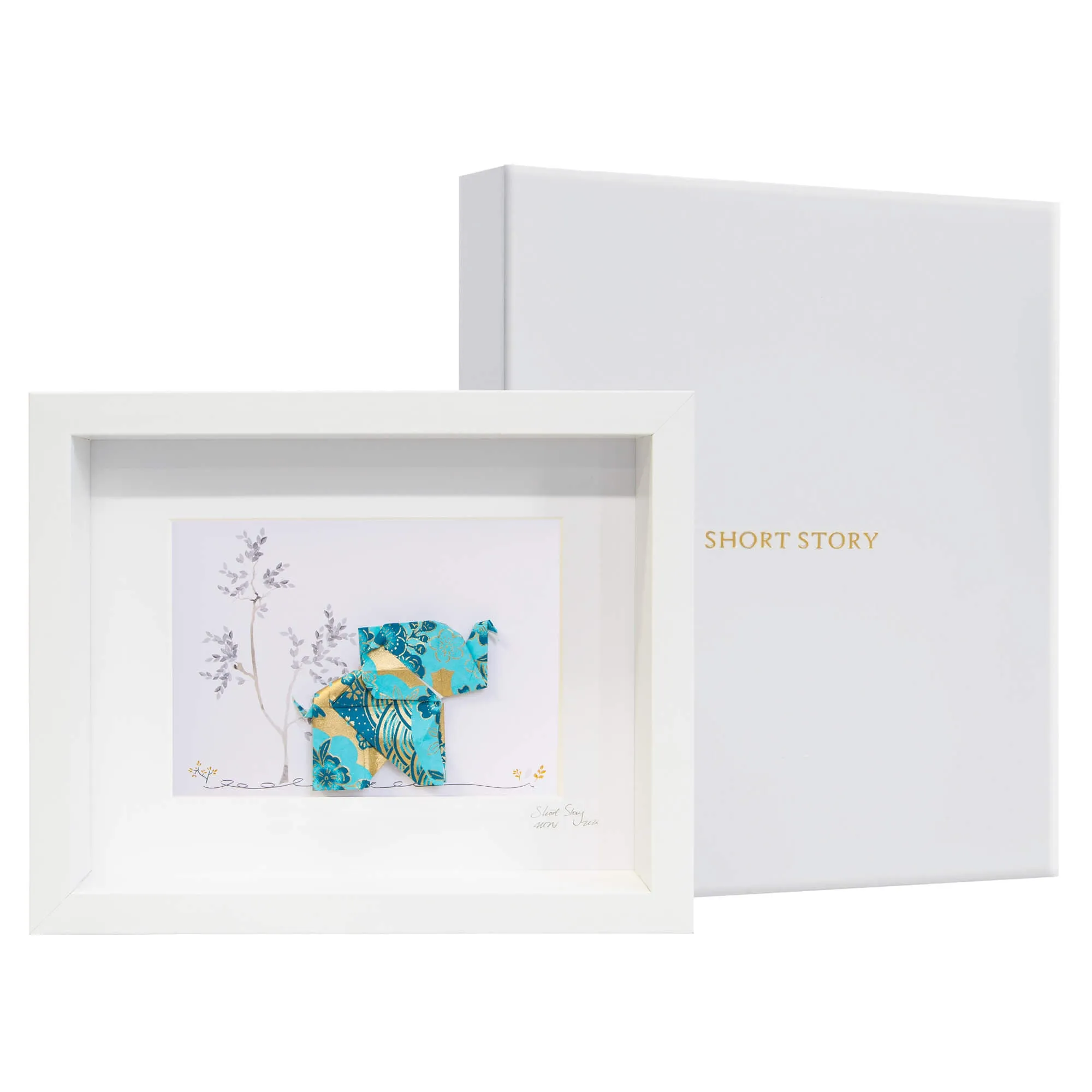 Small White Frame Happy Elephant Blue