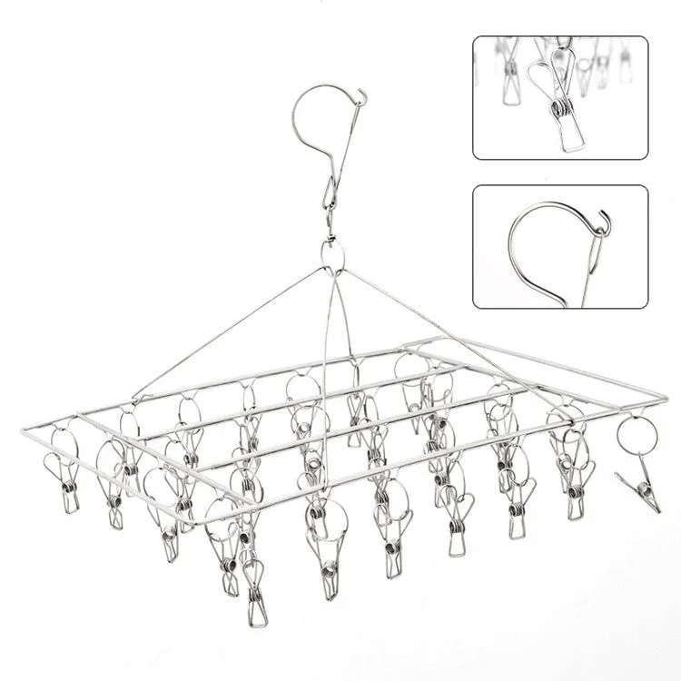 Stainless Steel Clothes Hanger with 36 Clips