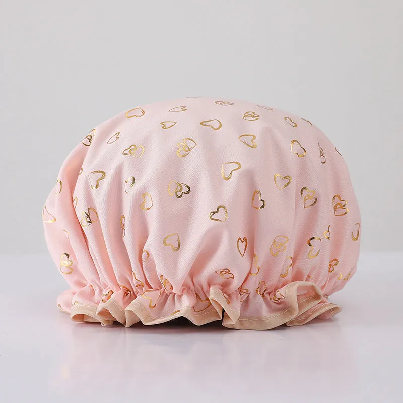 Waterproof Hot Stamping Printed Polyester-Cotton Double-Layer Shower Cap, HG0024