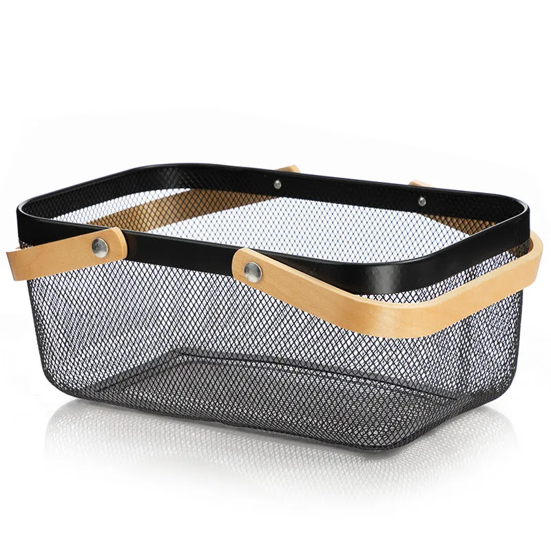 Wire Mesh Mini Basket with Wooden Handle for Storage and Organization, HG0120